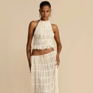 Sunfere Cream Tiered Halter Tank Top NWT Size Small Boho Sheer Layered